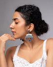 WHE Shade of Indigo Blue Arch Repurposed Fabric and Wood Earrings
