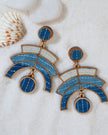 WHE Shade of Indigo Blue Arch Repurposed Fabric and Wood Earrings