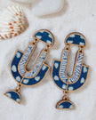WHE Indigo Blue Repurposed Fabric and Wood Statement Earrings