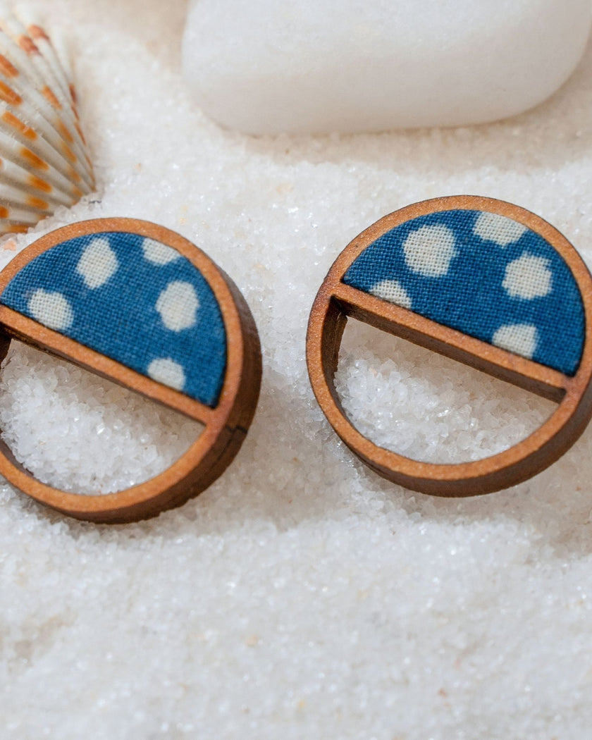WHE Indigo Blue Repurposed Fabric and Wood Stud