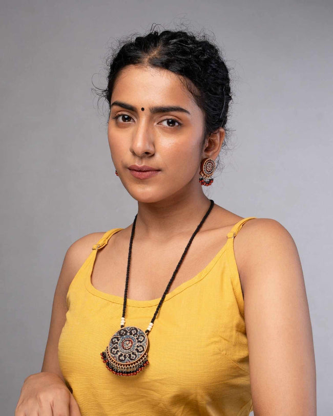 WHE Multicolor Ajrakh Repurposed Fabric and Wood Round Studs