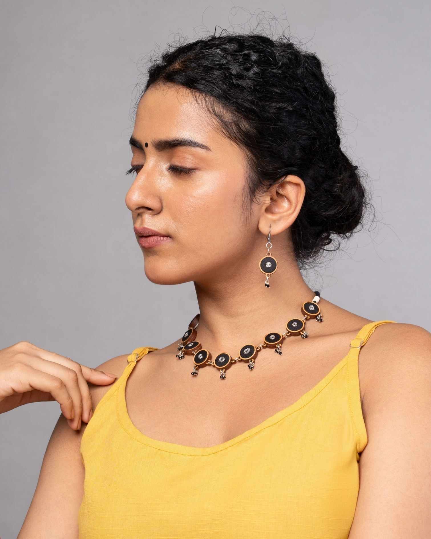 WHE Black Fabric and Repurposed Wood Danglers