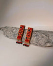 WHE Red Ajrakh Repurposed Fabric and Wood Studs with Beads