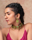 WHE Kantha Green Repurposed Silk Fabric and Wood Earrings