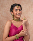 WHE Kantha Green Repurposed Silk Fabric and Wood Earrings