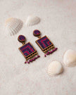 WHE Pink Purple Kantha Repurposed Silk Fabric and Wood  Earrings