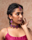 WHE Pink Purple Kantha Repurposed Silk Fabric and Wood  Earrings