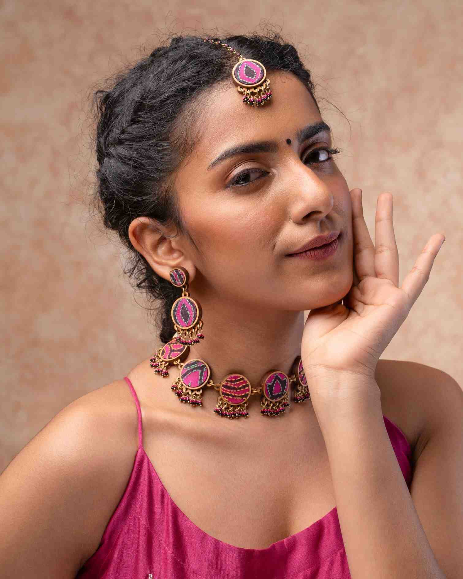 WHE Multicolor Kantha Silk Fabric and Repurposed Wood Earrings