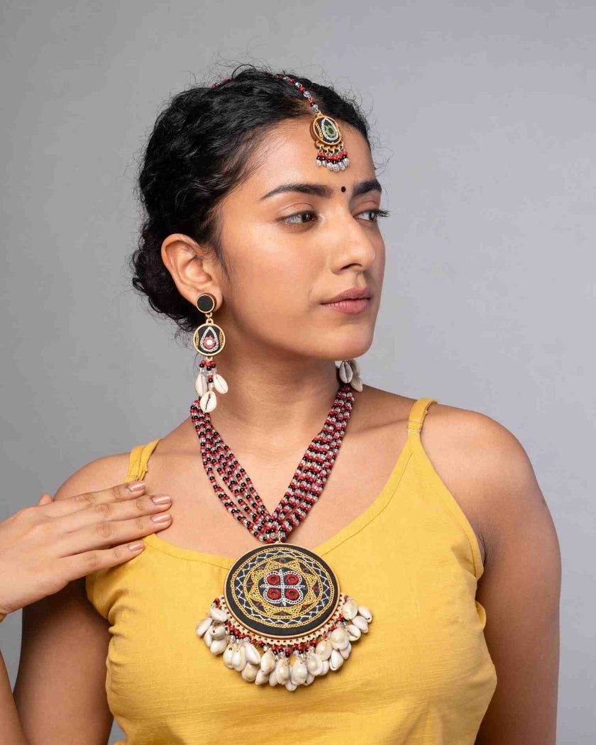 WHE Hand Embroidered Multicolor Earrings with Shells