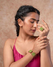 WHE Kantha Green Repurposed Silk Fabric and Wood Ring