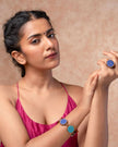 WHE Blue Kantha Repurposed Silk Fabric and Wood Ring
