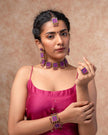 WHE Pink Purple Kantha Repurposed Silk Fabric and Wood Ring