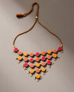 WHE Red and Orange Repurposed Fabric and Wood Adjustable Statement Necklace