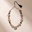WHE Reversible 2-In-1 Blue Green Repurposed Fabric and Wood Necklace