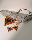 WHE Black Ajrakh Repurposed Fabric and Wood Triangular Necklace