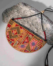 WHE Floral Half Moon Multicolor Repurposed Fabric and Wood Necklace
