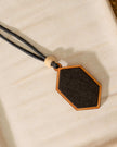 WHE Unisex Black Repurposed Fabric and Wood Pendant
