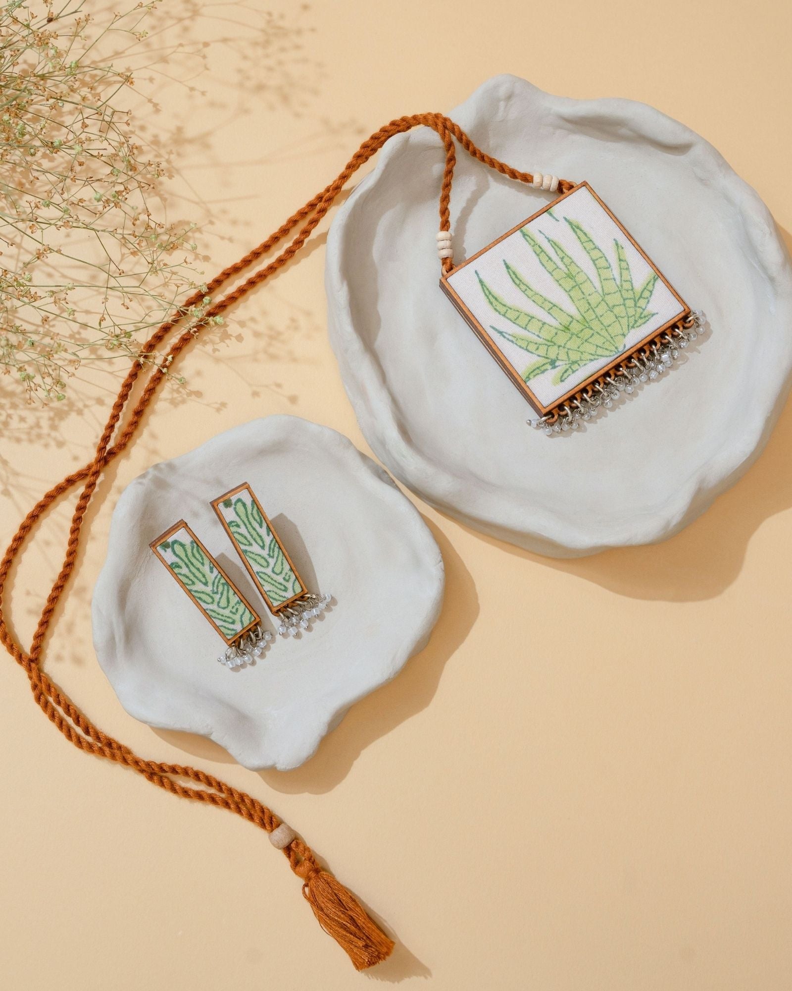 WHE Two in One Floral Pink and Green Square Repurposed Fabric and Wood Pendant