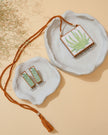 WHE Two in One Floral Pink and Green Square Repurposed Fabric and Wood Pendant