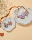 WHE Purple Bloom Leaf Motif Repurposed Fabric and Wood Necklace