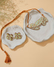 WHE Green Bloom Leaf Motif Repurposed Fabric and Wood Necklace