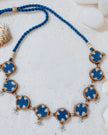 WHE Indigo Blue Repurposed Fabric and Wood Choker