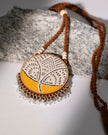 WHE Two in One Pink Yellow Repurposed Fabric and Wood Round Pendant
