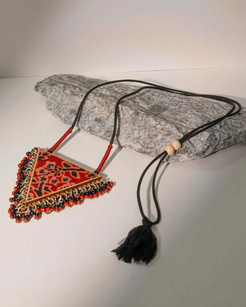 WHE Two in One Multicolor Repurposed Fabric and Wood Triangle Pendant