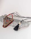 WHE Two in One Multicolor Repurposed Fabric and Wood Triangle Pendant