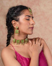 WHE Kantha Green Repurposed Silk Fabric and Wood Necklace