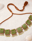WHE Kantha Green Repurposed Silk Fabric and Wood Necklace