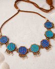 WHE Neel Tarang Kantha Repurposed Silk Fabric and Wood Necklace