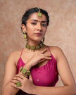 WHE Kantha Green Repurposed Silk Fabric and Wood Maang Tika