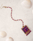 WHE Pink Purple Kantha Repurposed Silk Fabric and Wood  Tikka
