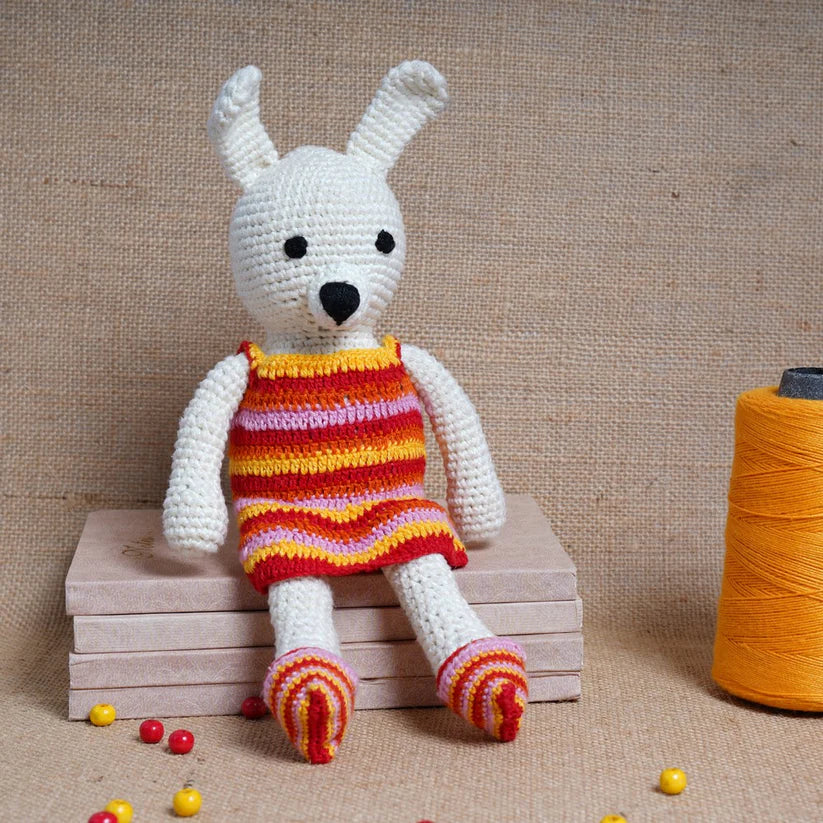Hand Crochet Red Muffin The Bunny in Stripes