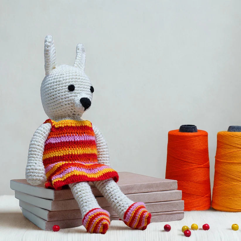 Hand Crochet Red Muffin The Bunny in Stripes