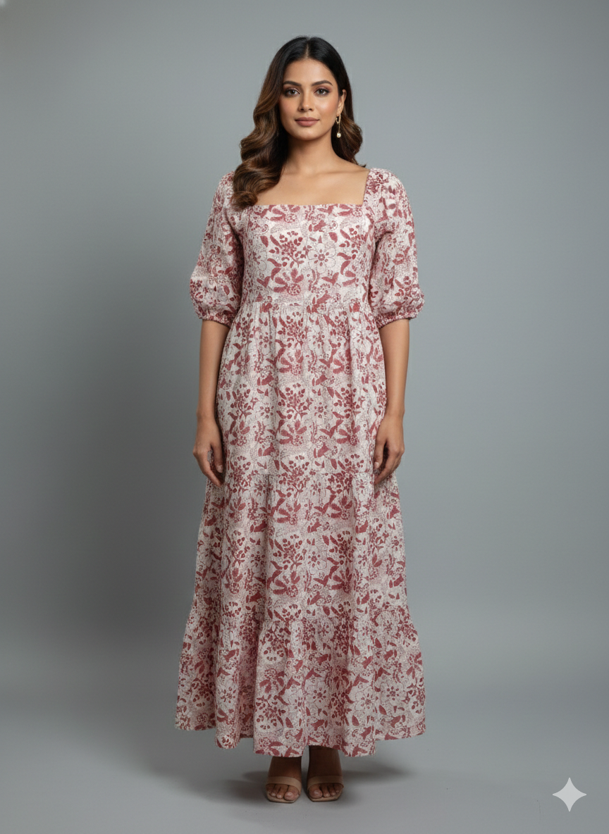 Red block print dress S