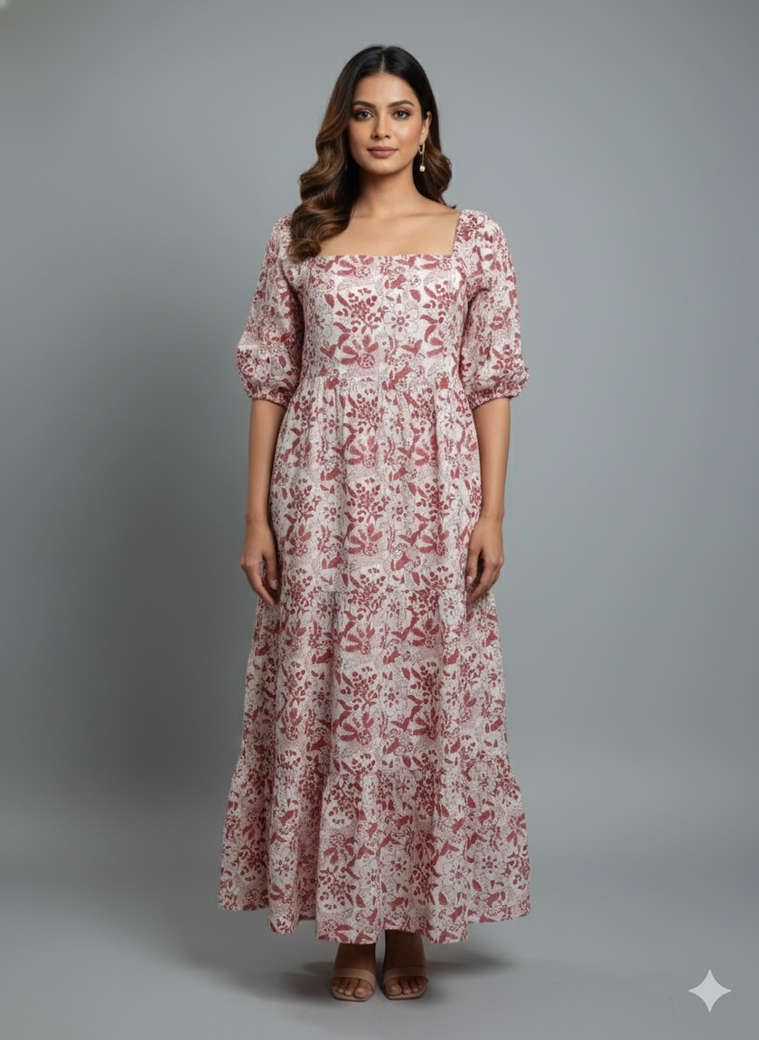 Red block print dress S