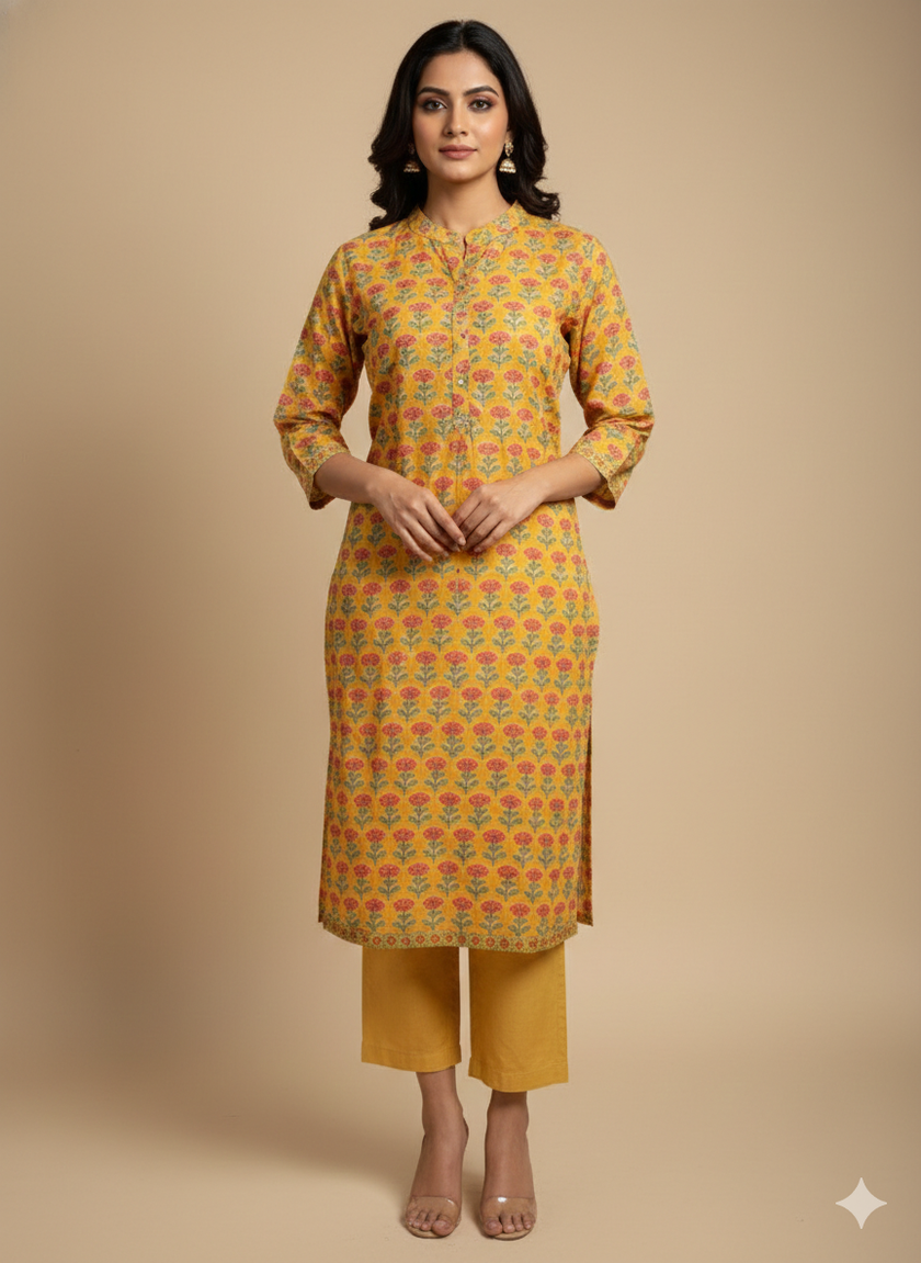 Yellow mandarin collar suit set XL