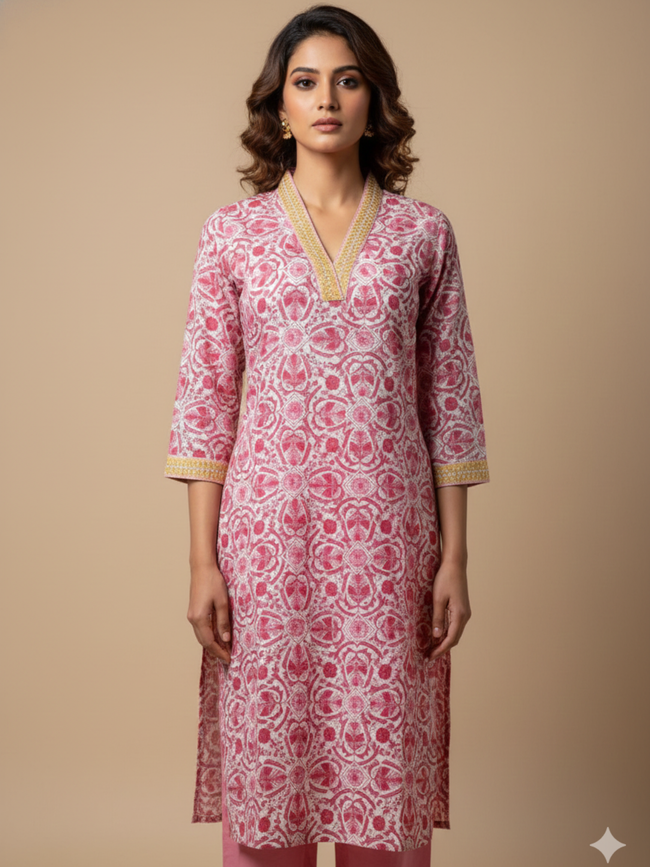 Pink V neck suit set - M