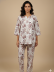 Beige purple block print Coord set M