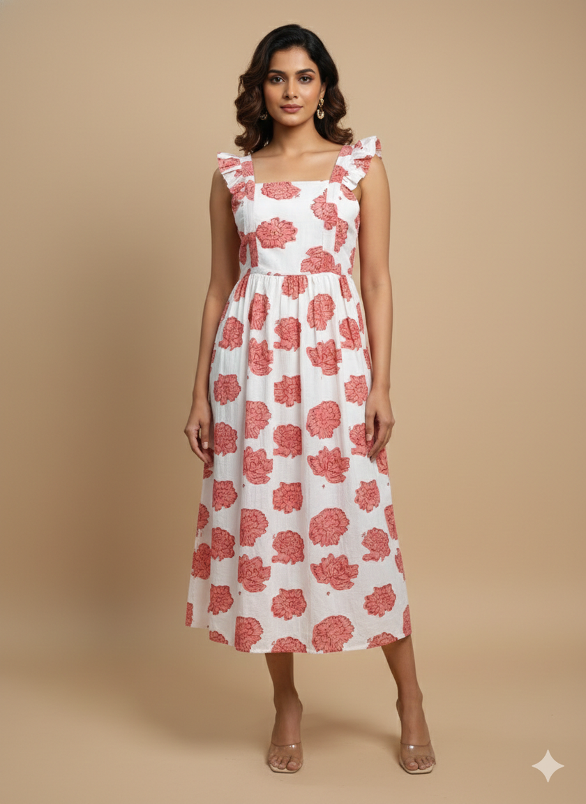Marigold block print dress L