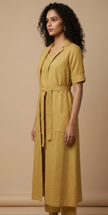 Mustard Hand block Printed Cotton Shrug Suit Set with Inner