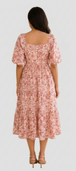 Red Floral Hand block Print Cotton Midi Dress