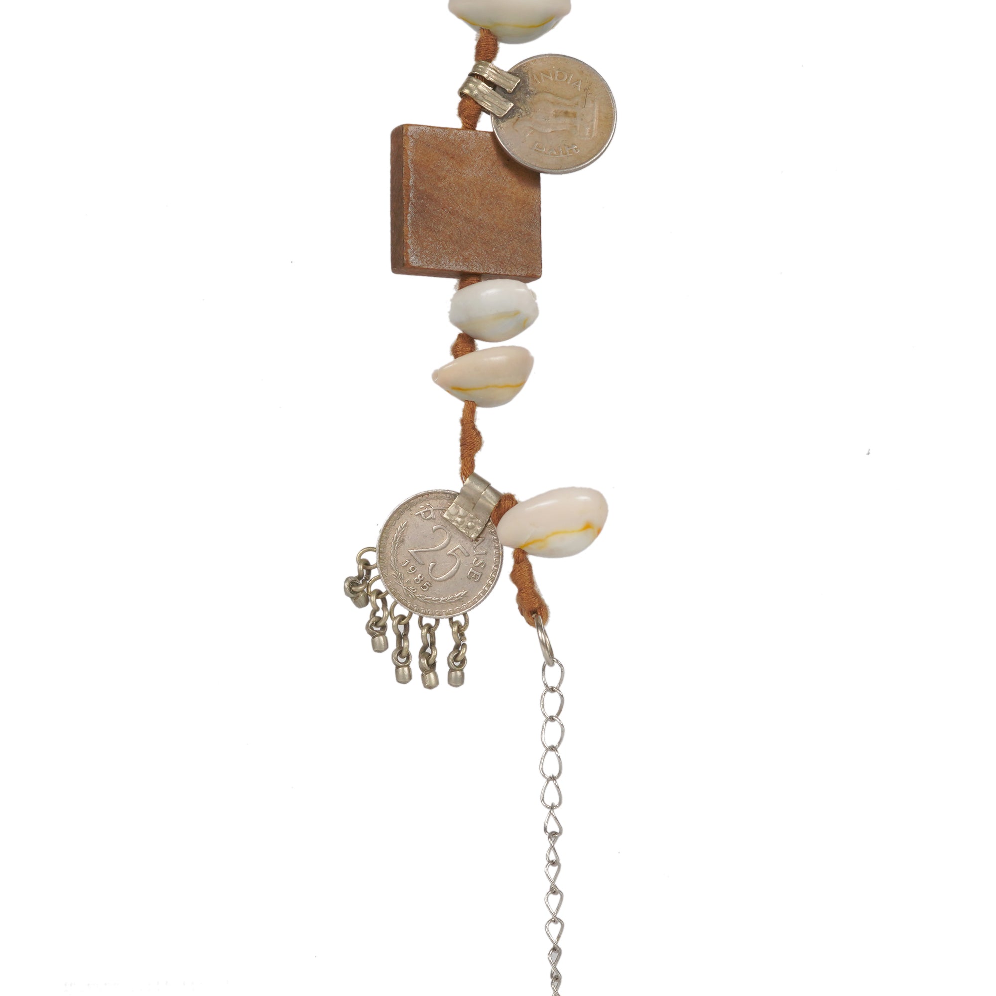WHE Handmade Tribal Shell Wood And Repurposed Coin Bracelet