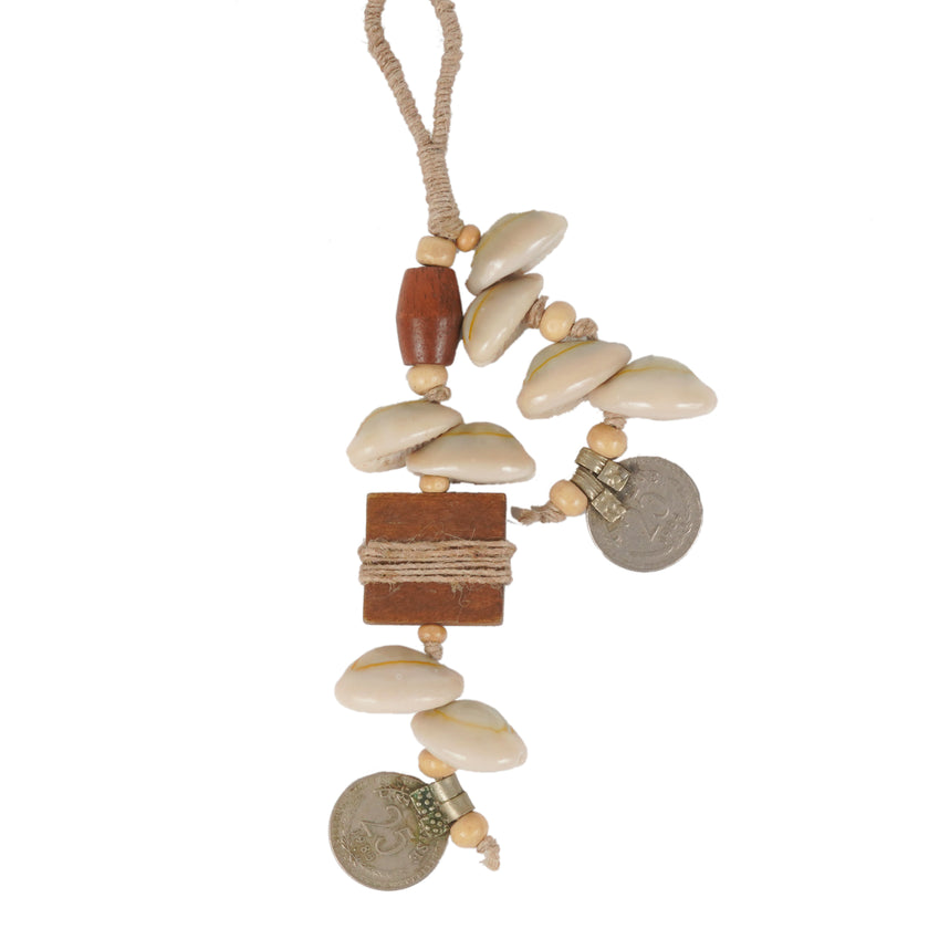WHE Earthy Wood, Cowry & Old Coin Bag Charm