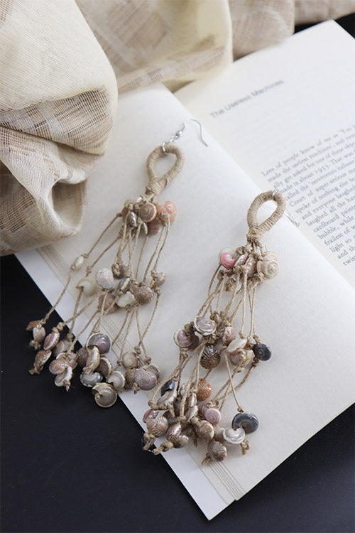 WHE Layered Jute Shell Tassel Earring