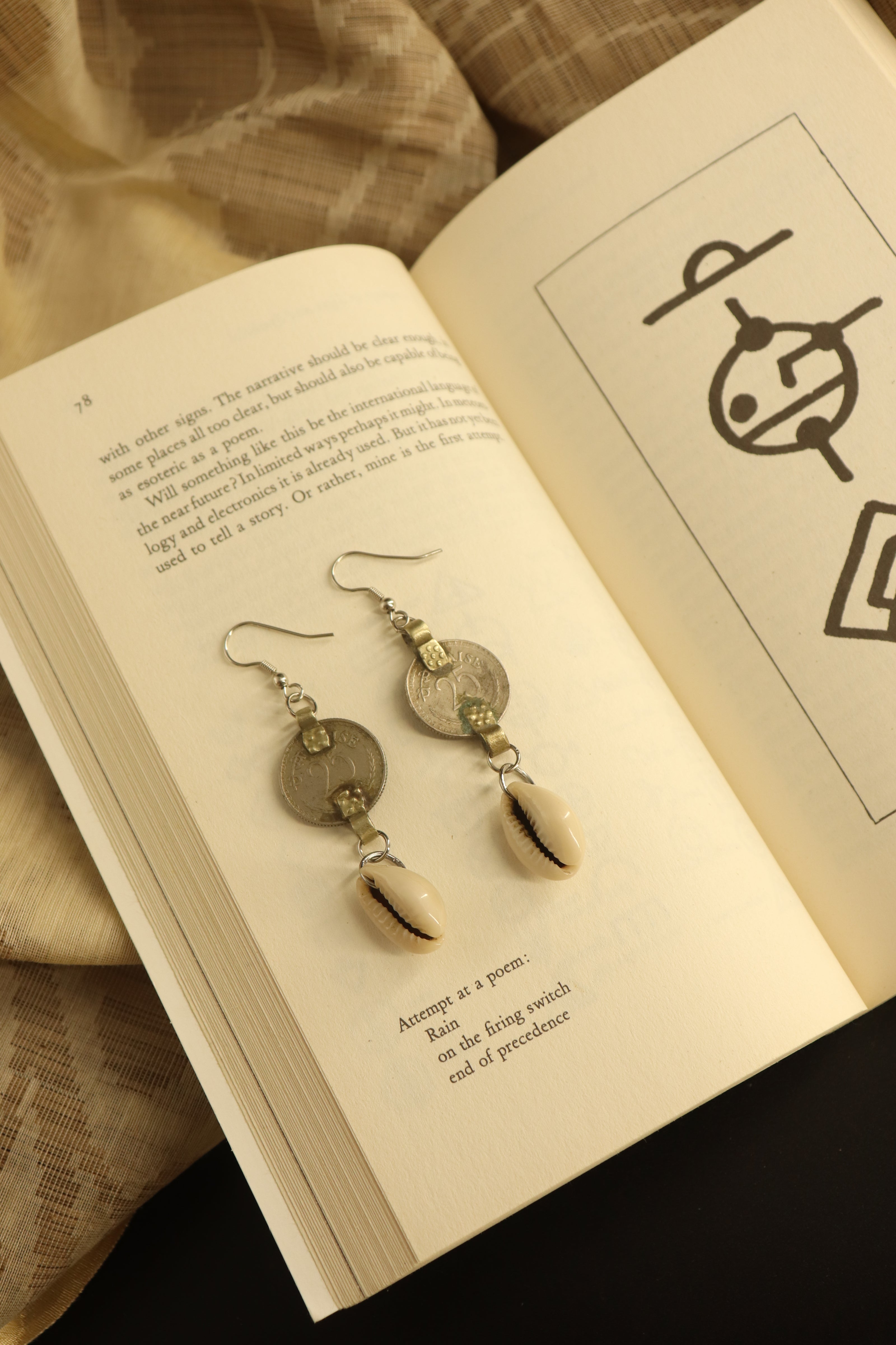 WHE Repurposed Coin & Cowry Shell Dangler