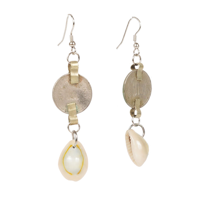 WHE Repurposed Coin & Cowry Shell Dangler