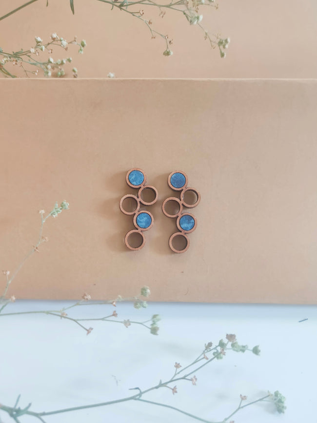 WHE Blue Unity Repurposed Fabric and Wood Earring
